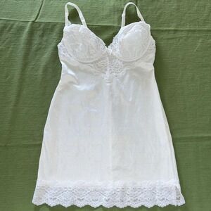 Victorias Secret Vintage Shaping Slip Dress Built In Bra 36C White Lace Y2K
